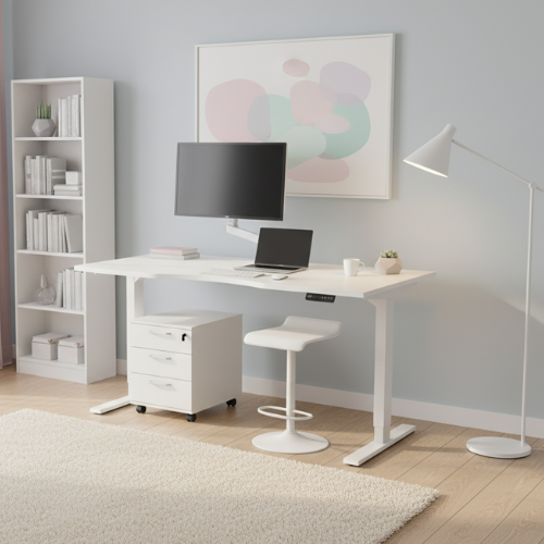 Zoom Electric Dual Motor Height Adjustable Sit Stand Office Desk Dual Purpose Reversible Scallop Top W1200xD700xH685-1185mm White Top White Frame 10 Year Warranty